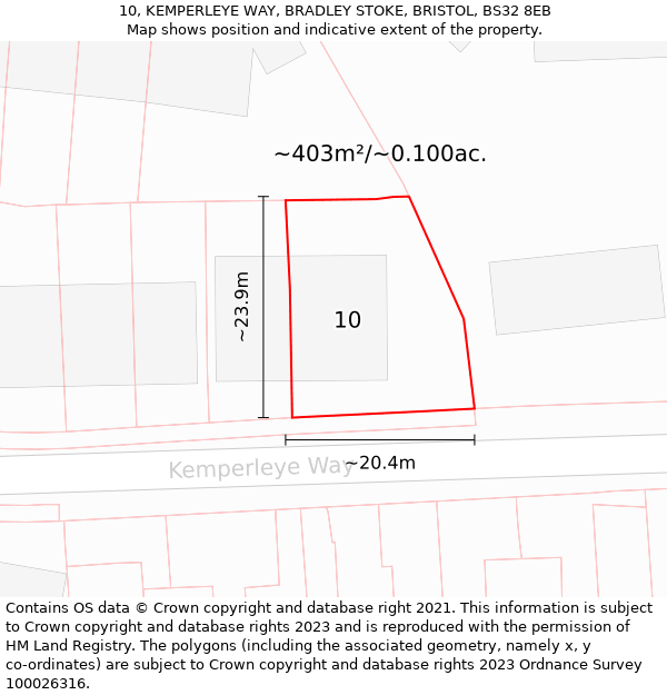 10, KEMPERLEYE WAY, BRADLEY STOKE, BRISTOL, BS32 8EB: Plot and title map