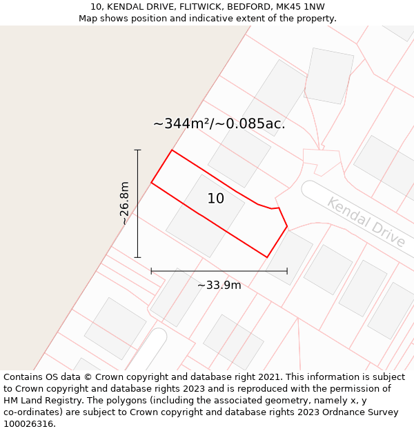 10, KENDAL DRIVE, FLITWICK, BEDFORD, MK45 1NW: Plot and title map