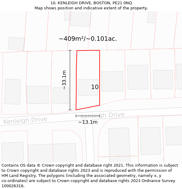 10, KENLEIGH DRIVE, BOSTON, PE21 0NQ: Plot and title map