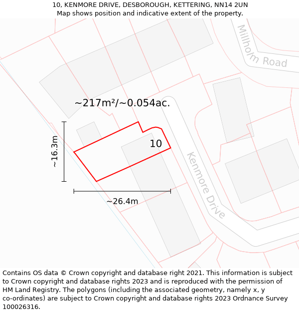 10, KENMORE DRIVE, DESBOROUGH, KETTERING, NN14 2UN: Plot and title map