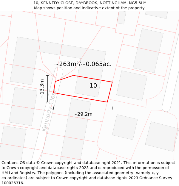 10, KENNEDY CLOSE, DAYBROOK, NOTTINGHAM, NG5 6HY: Plot and title map