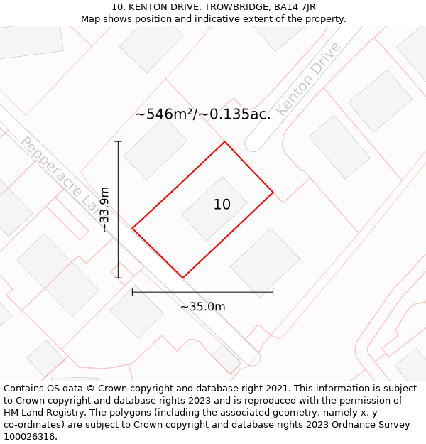 10, KENTON DRIVE, TROWBRIDGE, BA14 7JR: Plot and title map