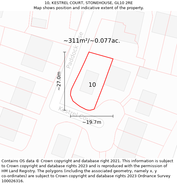 10, KESTREL COURT, STONEHOUSE, GL10 2RE: Plot and title map