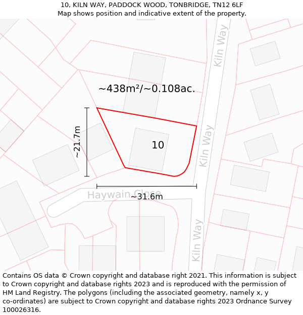 10, KILN WAY, PADDOCK WOOD, TONBRIDGE, TN12 6LF: Plot and title map