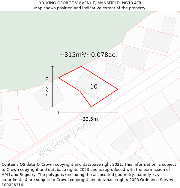 10, KING GEORGE V AVENUE, MANSFIELD, NG18 4FR: Plot and title map