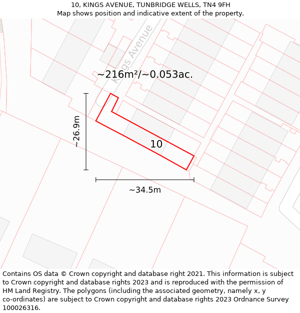 10, KINGS AVENUE, TUNBRIDGE WELLS, TN4 9FH: Plot and title map