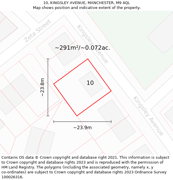 10, KINGSLEY AVENUE, MANCHESTER, M9 4QL: Plot and title map