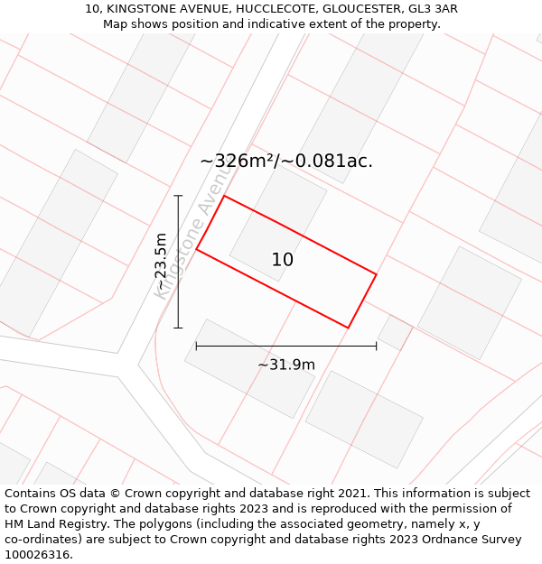 10, KINGSTONE AVENUE, HUCCLECOTE, GLOUCESTER, GL3 3AR: Plot and title map