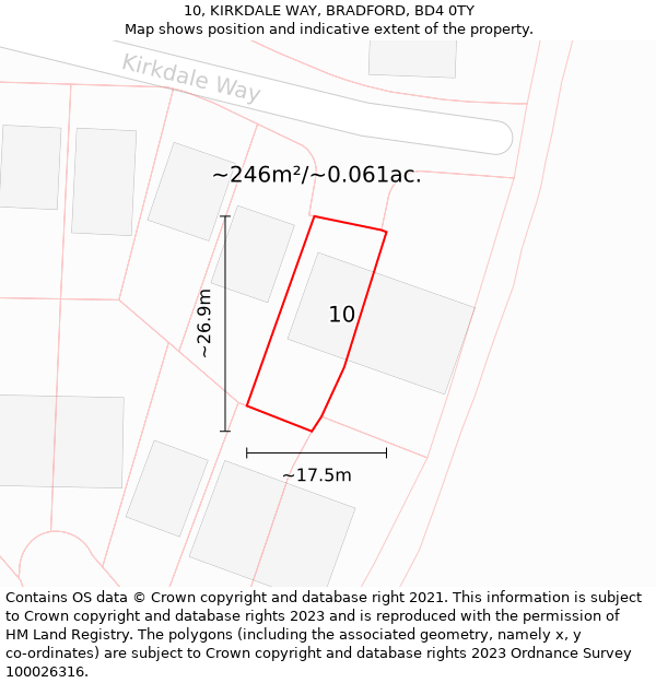 10, KIRKDALE WAY, BRADFORD, BD4 0TY: Plot and title map