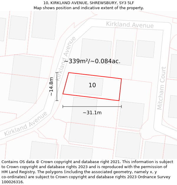 10, KIRKLAND AVENUE, SHREWSBURY, SY3 5LF: Plot and title map