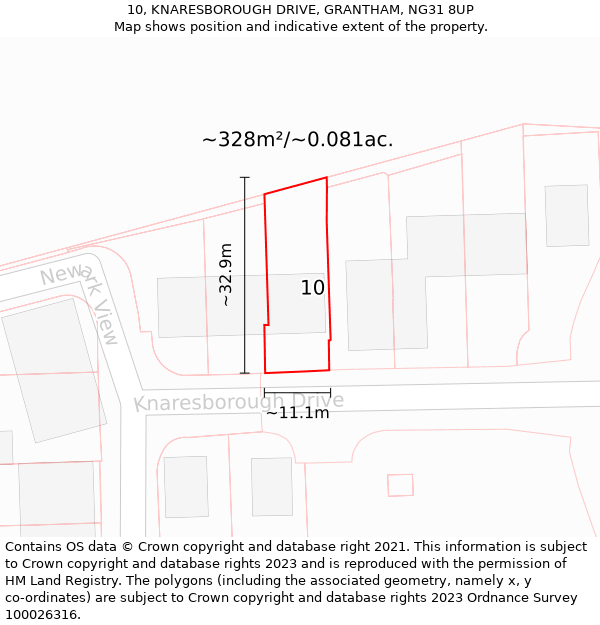 10, KNARESBOROUGH DRIVE, GRANTHAM, NG31 8UP: Plot and title map