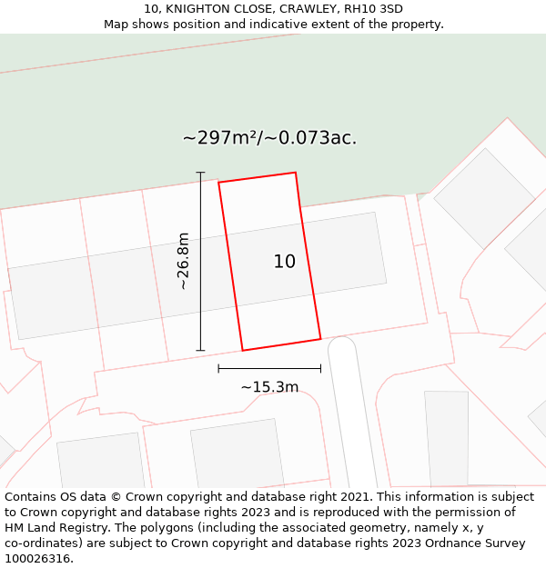 10, KNIGHTON CLOSE, CRAWLEY, RH10 3SD: Plot and title map