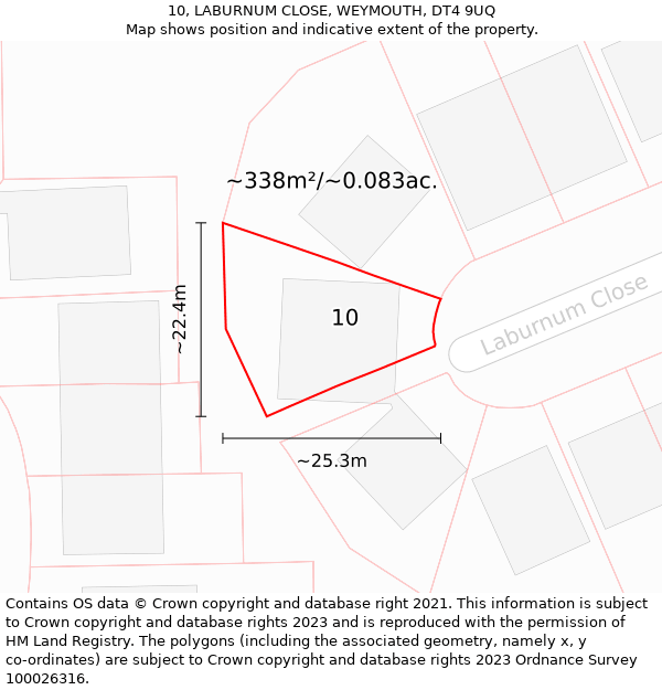 10, LABURNUM CLOSE, WEYMOUTH, DT4 9UQ: Plot and title map