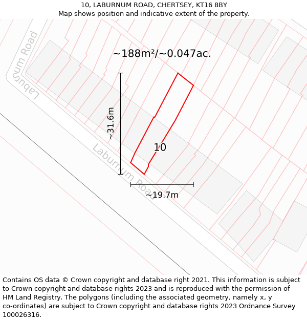 10, LABURNUM ROAD, CHERTSEY, KT16 8BY: Plot and title map