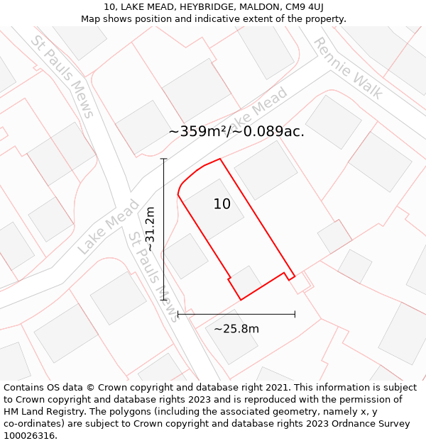 10, LAKE MEAD, HEYBRIDGE, MALDON, CM9 4UJ: Plot and title map