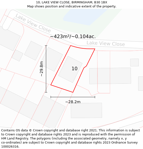 10, LAKE VIEW CLOSE, BIRMINGHAM, B30 1BX: Plot and title map