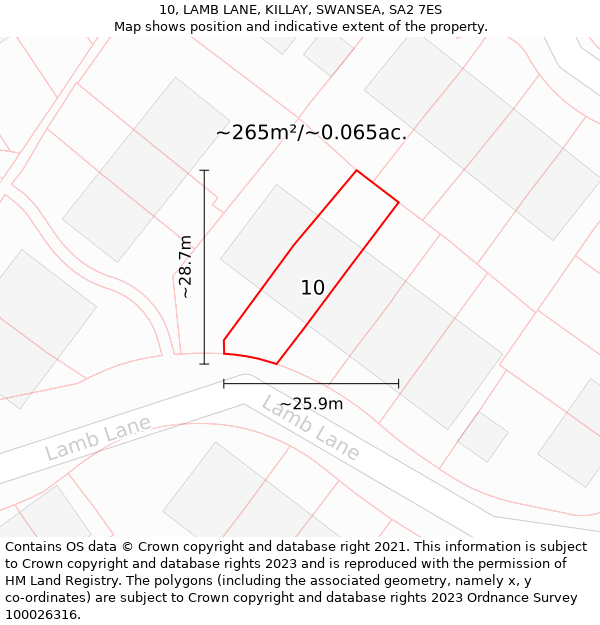 10, LAMB LANE, KILLAY, SWANSEA, SA2 7ES: Plot and title map