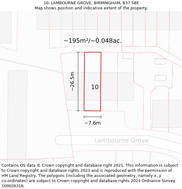 10, LAMBOURNE GROVE, BIRMINGHAM, B37 5BE: Plot and title map