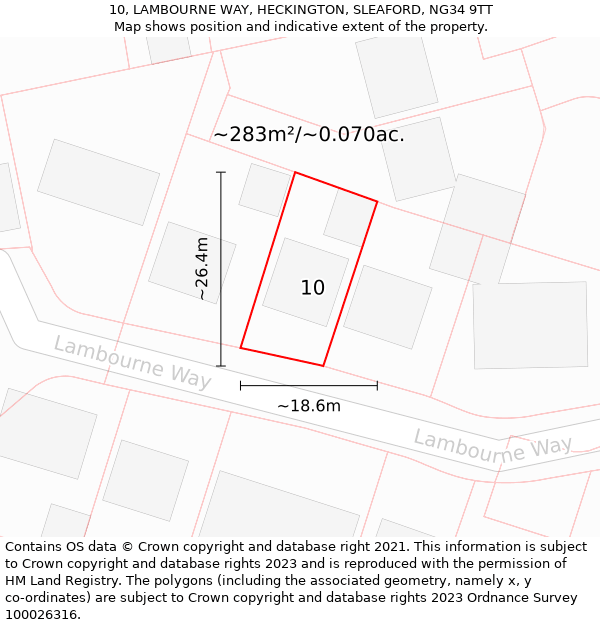 10, LAMBOURNE WAY, HECKINGTON, SLEAFORD, NG34 9TT: Plot and title map