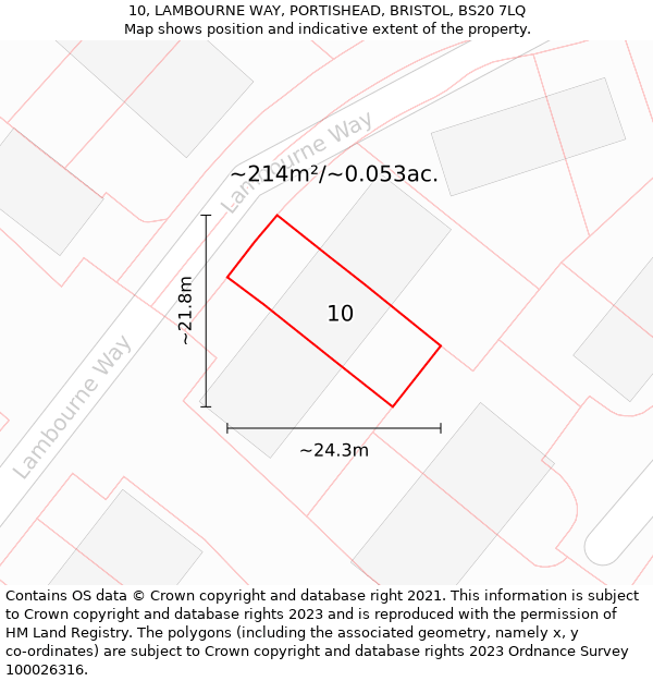 10, LAMBOURNE WAY, PORTISHEAD, BRISTOL, BS20 7LQ: Plot and title map