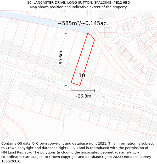 10, LANCASTER DRIVE, LONG SUTTON, SPALDING, PE12 9BD: Plot and title map