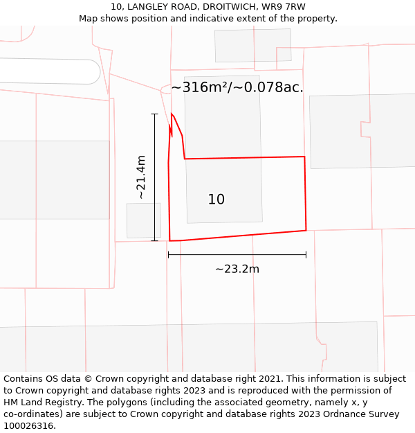 10, LANGLEY ROAD, DROITWICH, WR9 7RW: Plot and title map