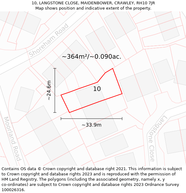 10, LANGSTONE CLOSE, MAIDENBOWER, CRAWLEY, RH10 7JR: Plot and title map