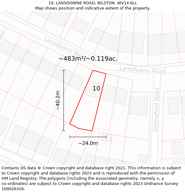 10, LANSDOWNE ROAD, BILSTON, WV14 6LL: Plot and title map