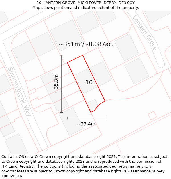 10, LANTERN GROVE, MICKLEOVER, DERBY, DE3 0GY: Plot and title map