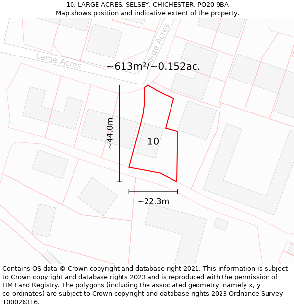 10, LARGE ACRES, SELSEY, CHICHESTER, PO20 9BA: Plot and title map