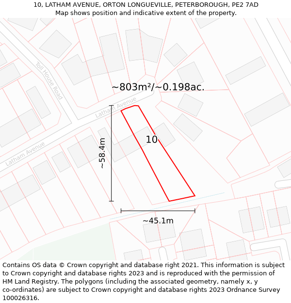 10, LATHAM AVENUE, ORTON LONGUEVILLE, PETERBOROUGH, PE2 7AD: Plot and title map