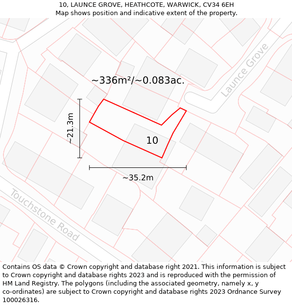 10, LAUNCE GROVE, HEATHCOTE, WARWICK, CV34 6EH: Plot and title map