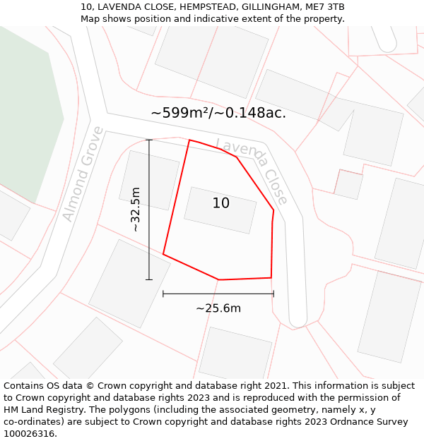 10, LAVENDA CLOSE, HEMPSTEAD, GILLINGHAM, ME7 3TB: Plot and title map