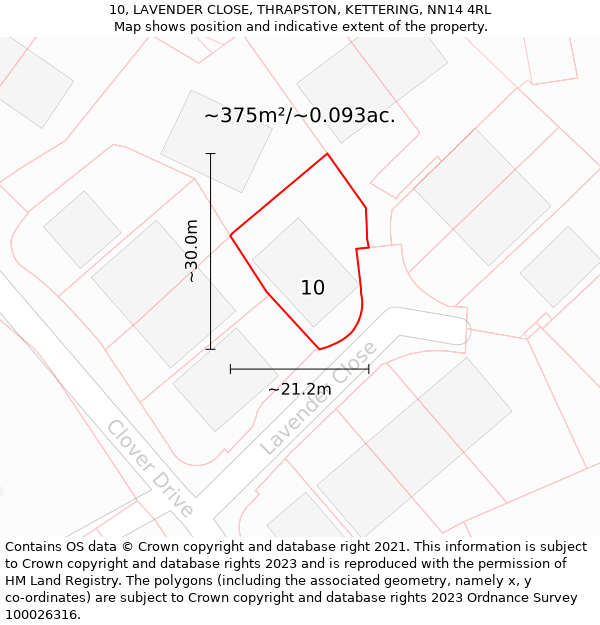 10, LAVENDER CLOSE, THRAPSTON, KETTERING, NN14 4RL: Plot and title map