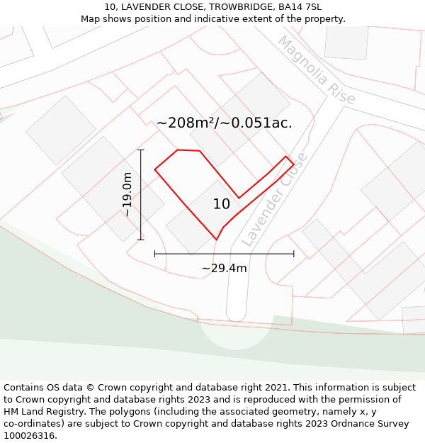 10, LAVENDER CLOSE, TROWBRIDGE, BA14 7SL: Plot and title map