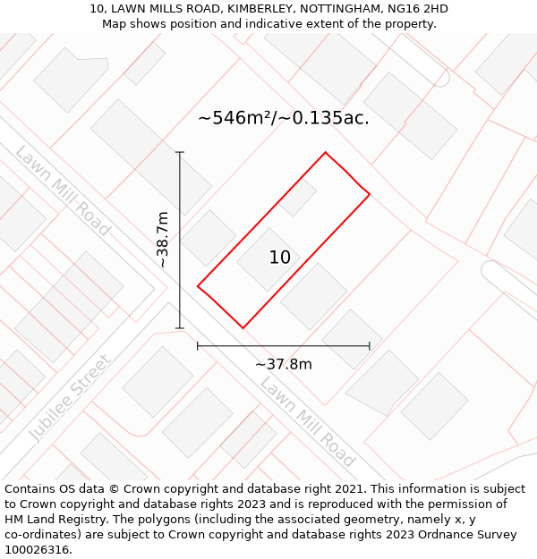 10, LAWN MILLS ROAD, KIMBERLEY, NOTTINGHAM, NG16 2HD: Plot and title map