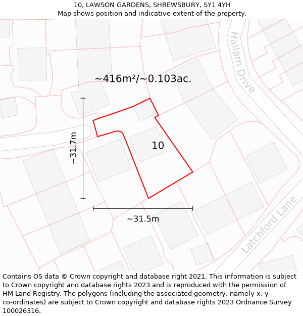 10, LAWSON GARDENS, SHREWSBURY, SY1 4YH: Plot and title map