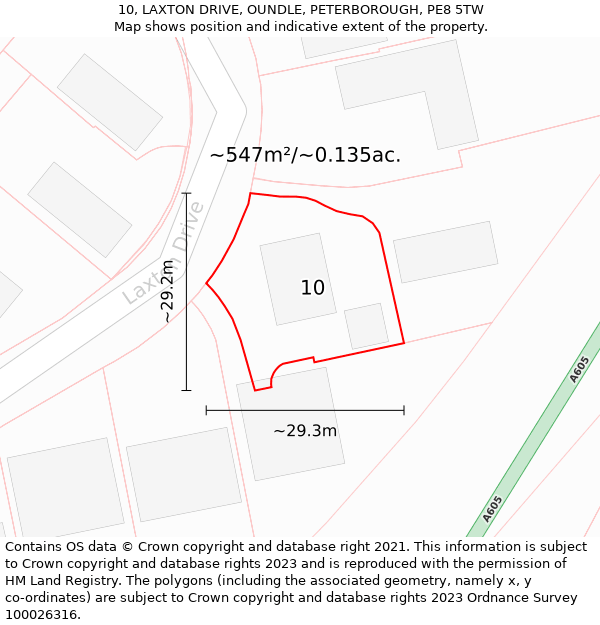 10, LAXTON DRIVE, OUNDLE, PETERBOROUGH, PE8 5TW: Plot and title map