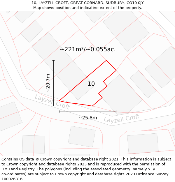 10, LAYZELL CROFT, GREAT CORNARD, SUDBURY, CO10 0JY: Plot and title map