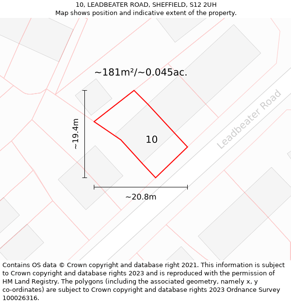 10, LEADBEATER ROAD, SHEFFIELD, S12 2UH: Plot and title map