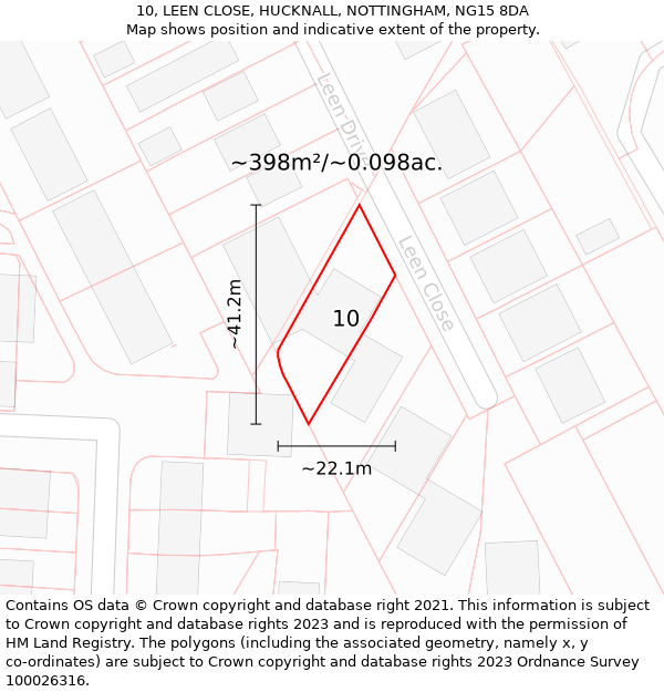 10, LEEN CLOSE, HUCKNALL, NOTTINGHAM, NG15 8DA: Plot and title map