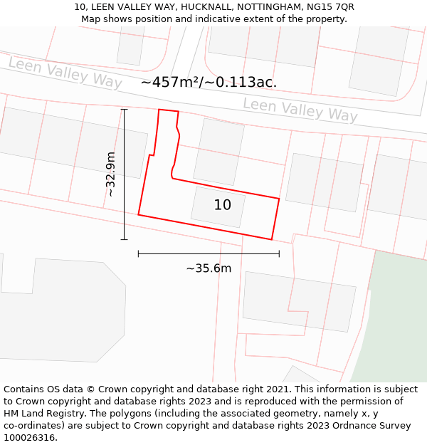10, LEEN VALLEY WAY, HUCKNALL, NOTTINGHAM, NG15 7QR: Plot and title map