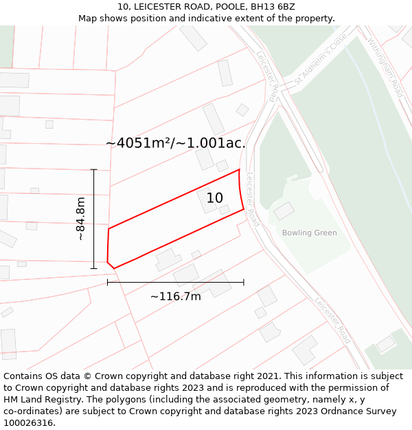 10, LEICESTER ROAD, POOLE, BH13 6BZ: Plot and title map