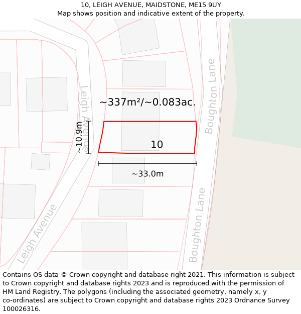 10, LEIGH AVENUE, MAIDSTONE, ME15 9UY: Plot and title map