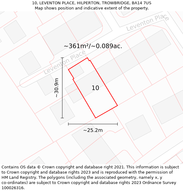 10, LEVENTON PLACE, HILPERTON, TROWBRIDGE, BA14 7US: Plot and title map