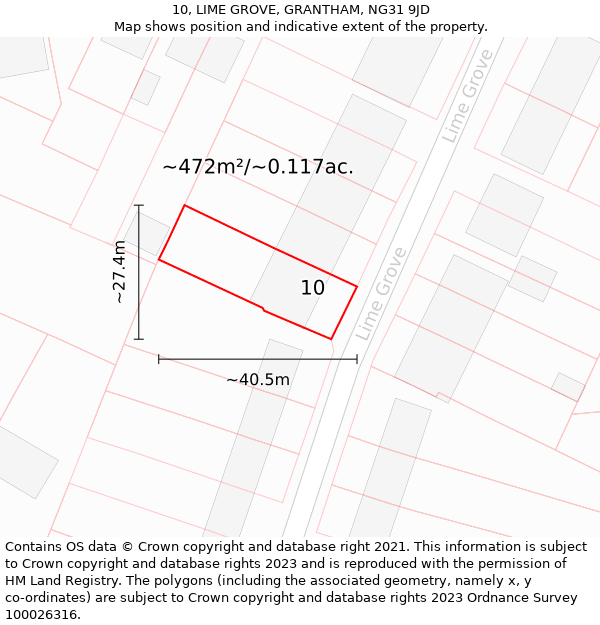 10, LIME GROVE, GRANTHAM, NG31 9JD: Plot and title map