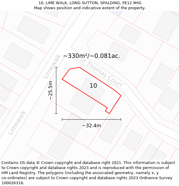 10, LIME WALK, LONG SUTTON, SPALDING, PE12 9HG: Plot and title map