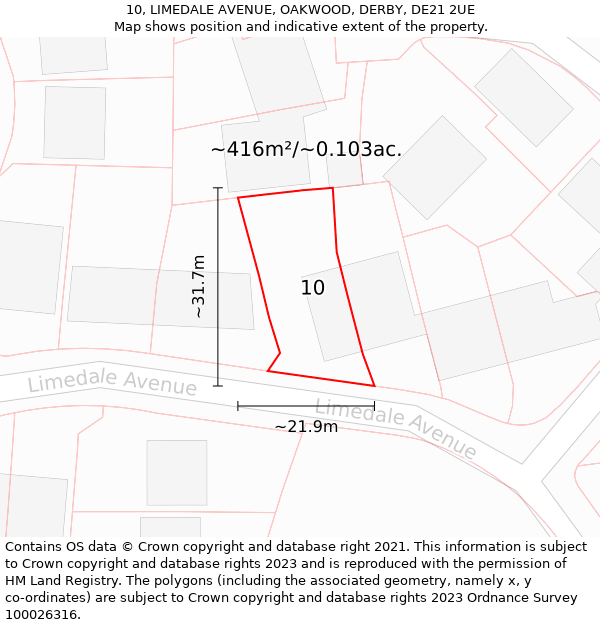 10, LIMEDALE AVENUE, OAKWOOD, DERBY, DE21 2UE: Plot and title map