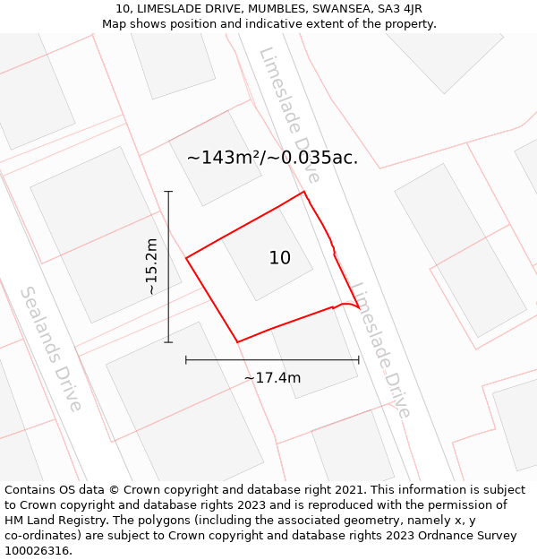 10, LIMESLADE DRIVE, MUMBLES, SWANSEA, SA3 4JR: Plot and title map