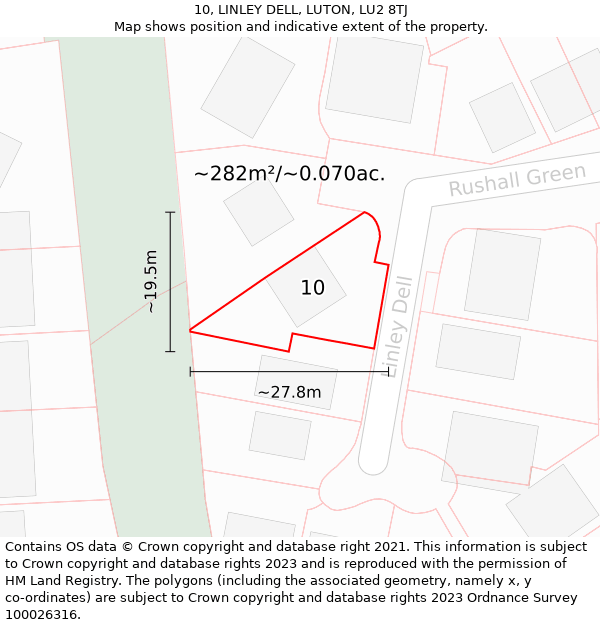 10, LINLEY DELL, LUTON, LU2 8TJ: Plot and title map